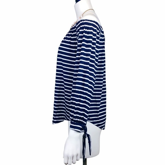 Tart Navy Stripe Off-the-Shoulder Top Size Medium - Picture 6 of 14